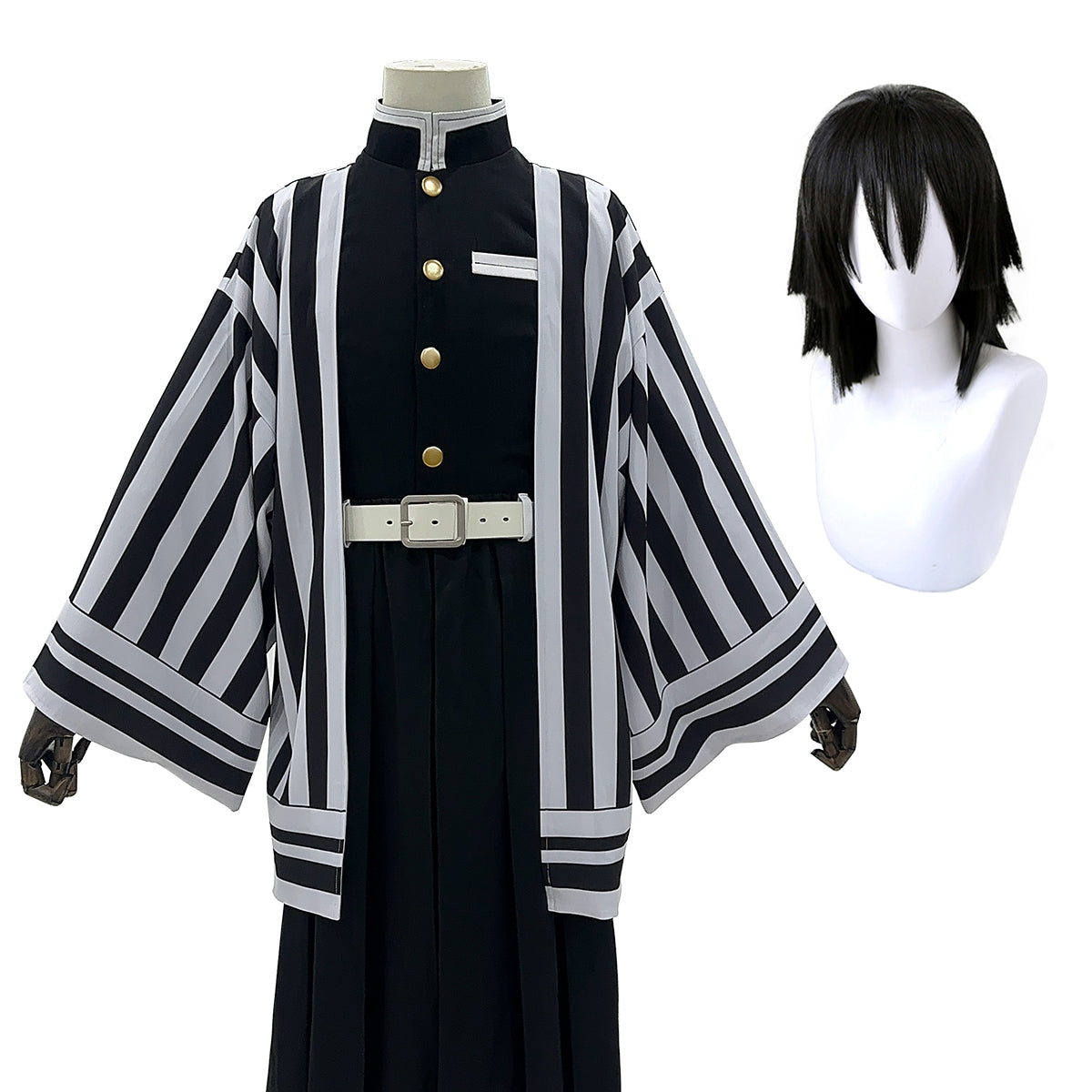 YOO Anime Iguro Obanai Cosplay Costume Wig Haori Embroidery Top Elastic Pants Belt Rose Net Cos Halloween Christmas Gift thumbnail 3