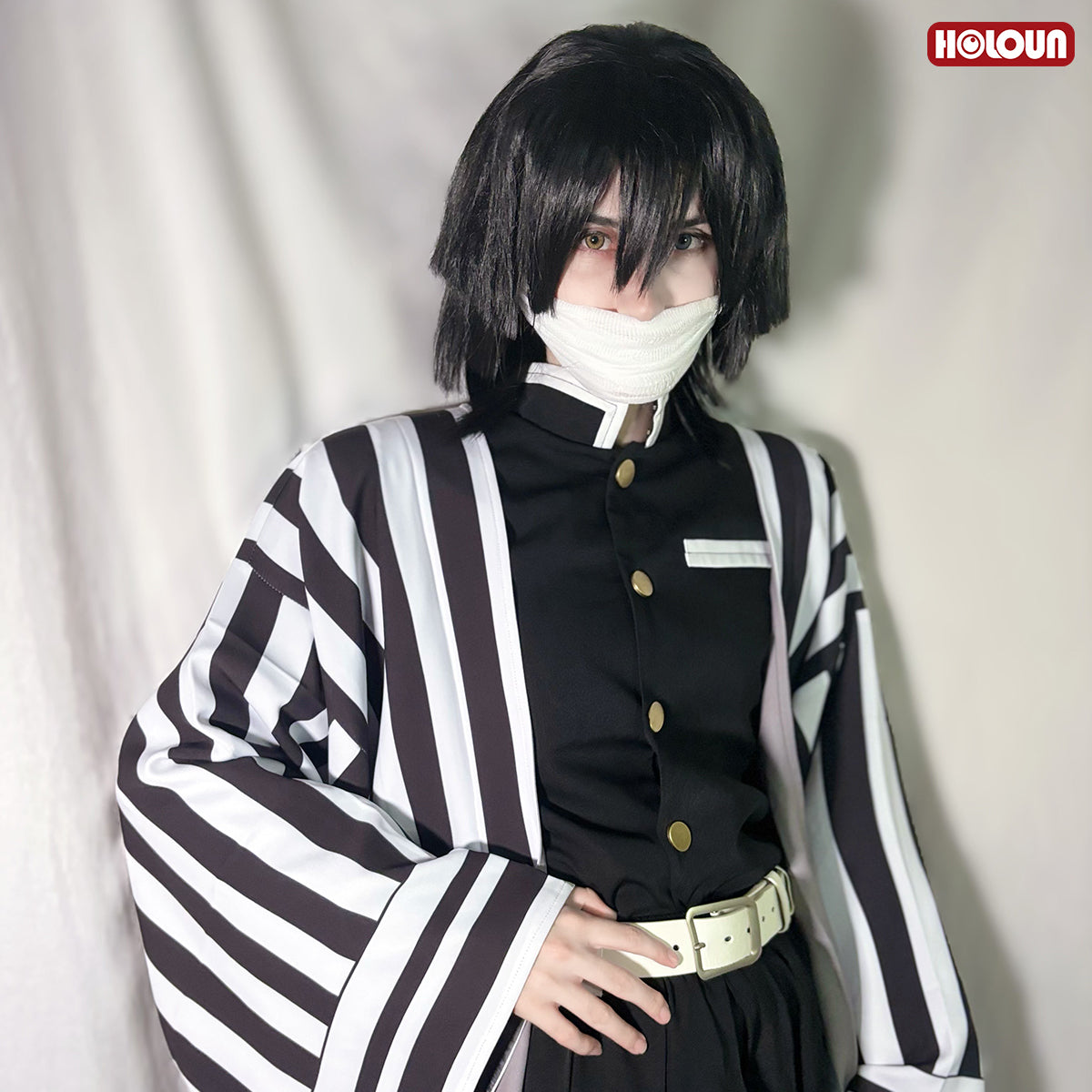 YOO Anime Iguro Obanai Cosplay Costume Wig Haori Embroidery Top Elastic Pants Belt Rose Net Cos Halloween Christmas Gift thumbnail 5