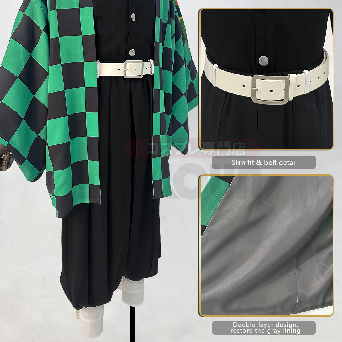 YOO Anime Kamado Tanjirou Cosplay Costume Wig Haori Embroidery Top Elastic Pants Belt Rose Net Cos Halloween Christmas Gift thumbnail 6