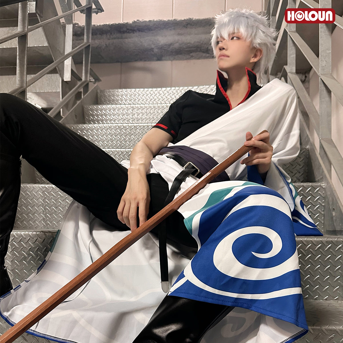 YOO Gintama Anime Sakata Gintoki Cosplay Costume Wig Kimono Top Pants Cos Convention Halloween Christmas Gift thumbnail 3