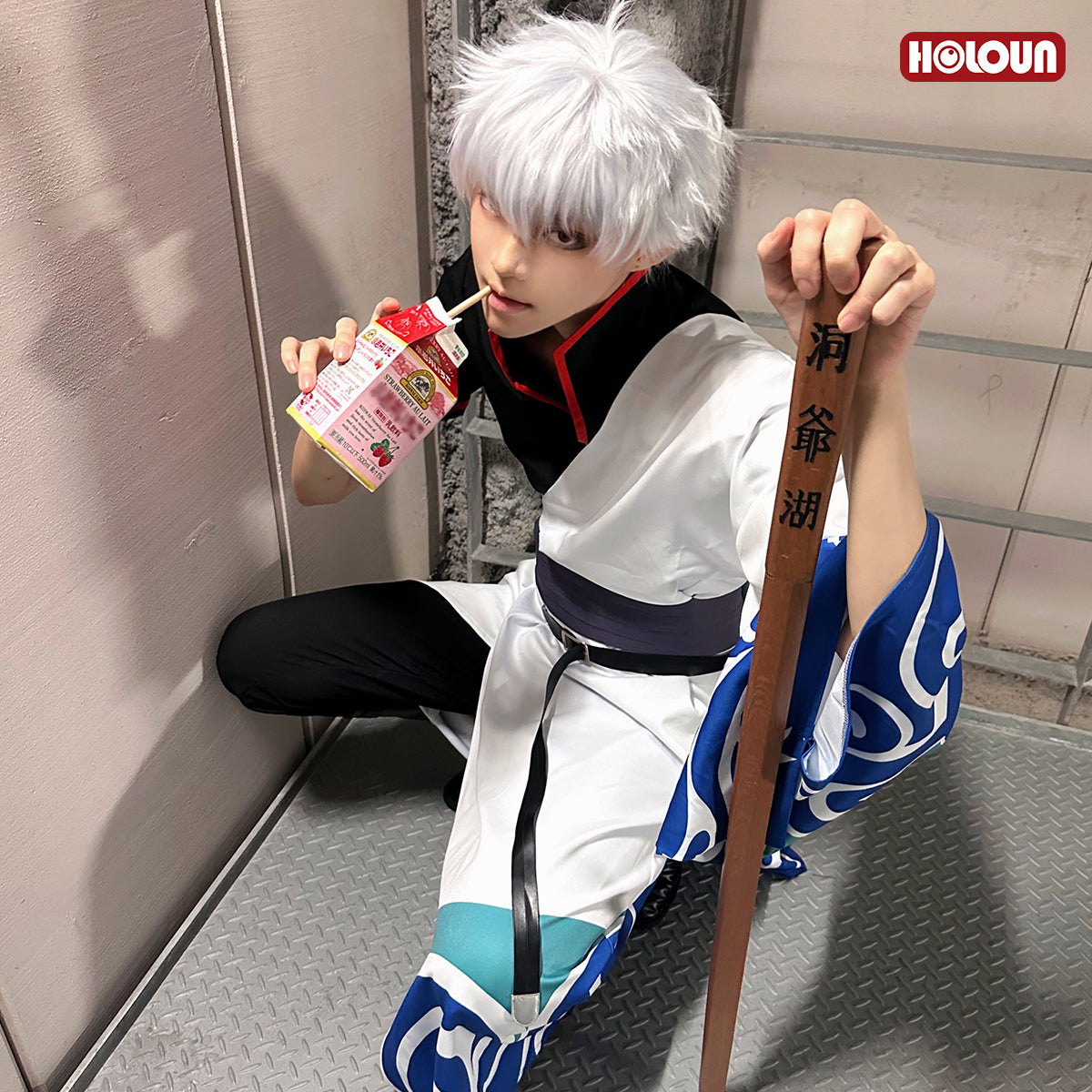 YOO Gintama Anime Sakata Gintoki Cosplay Costume Wig Kimono Top Pants Cos Convention Halloween Christmas Gift thumbnail 5