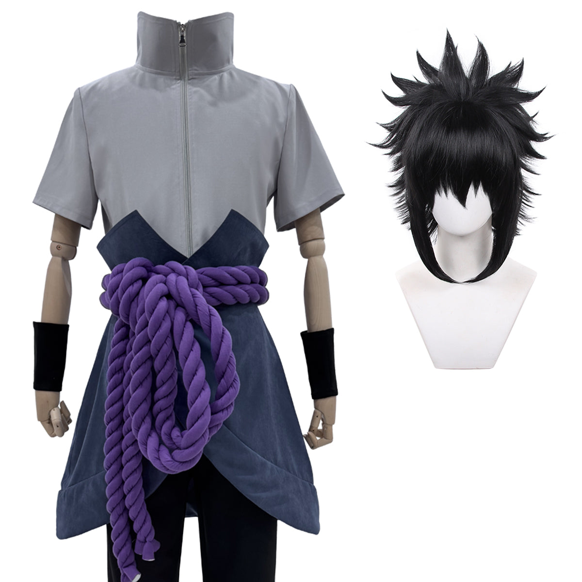 YOO Anime Uchiha Sasuke Cosplay Costume Wig Top Pants Belt Cos Convention Gift Adult Version Unisex thumbnail 2