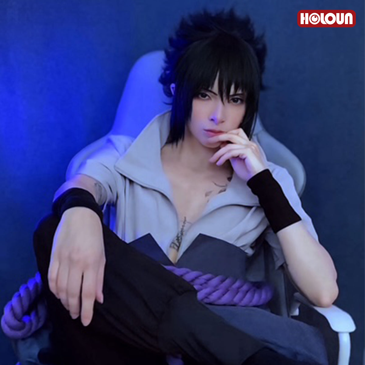 YOO Anime Uchiha Sasuke Cosplay Costume Wig Top Pants Belt Cos Convention Gift Adult Version Unisex thumbnail 3