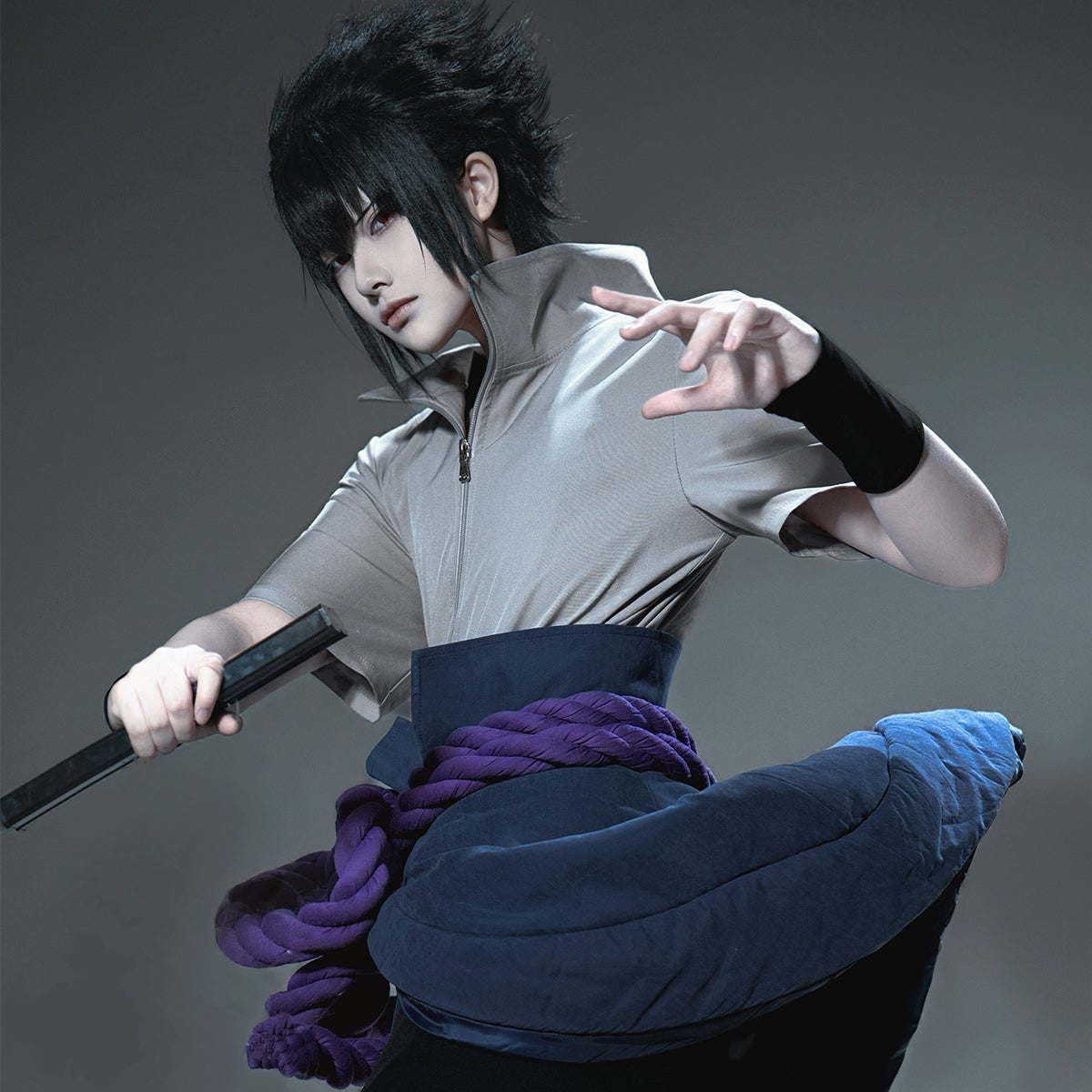 YOO Anime Uchiha Sasuke Cosplay Costume Wig Top Pants Belt Cos Convention Gift Adult Version Unisex thumbnail 4