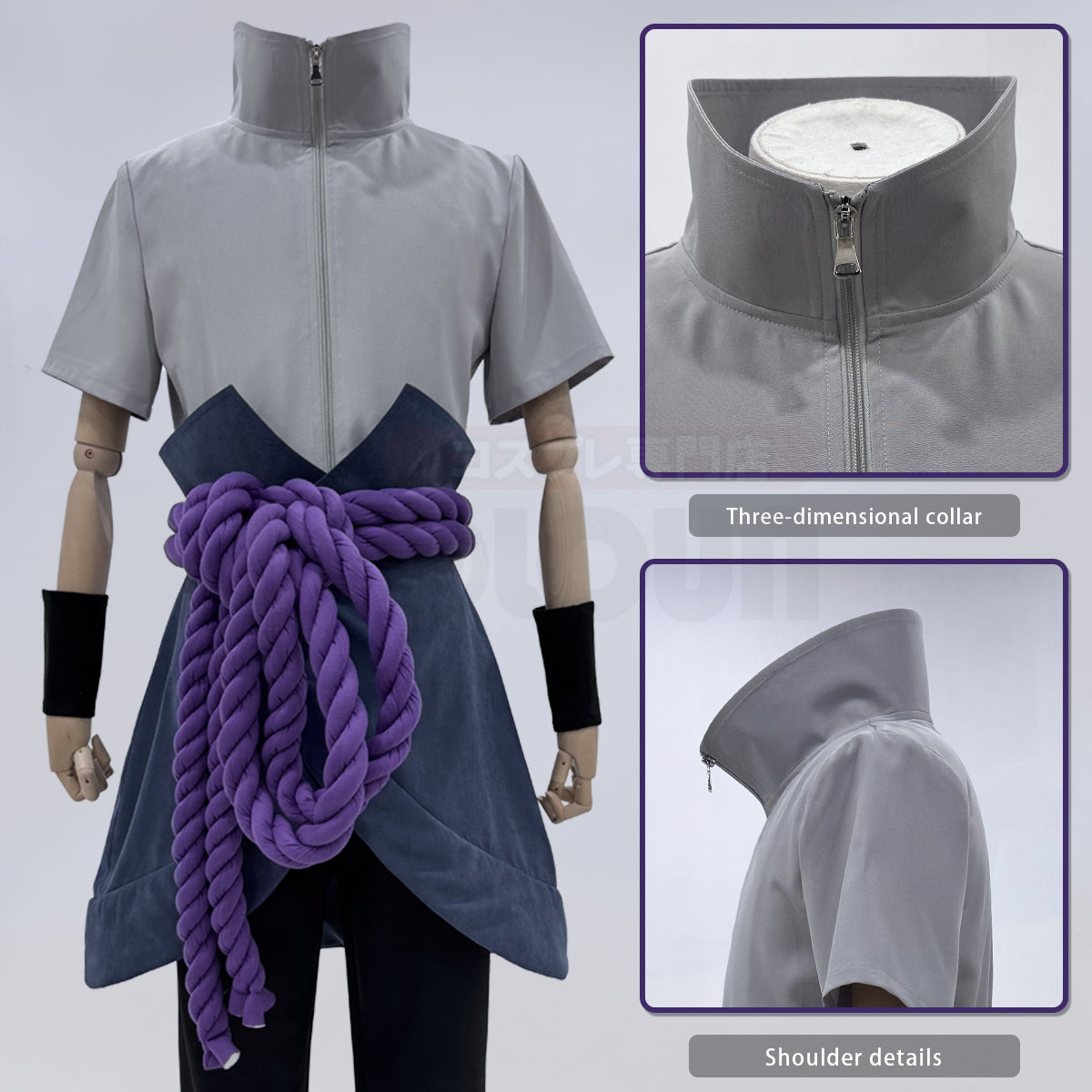 YOO Anime Uchiha Sasuke Cosplay Costume Wig Top Pants Belt Cos Convention Gift Adult Version Unisex thumbnail 6