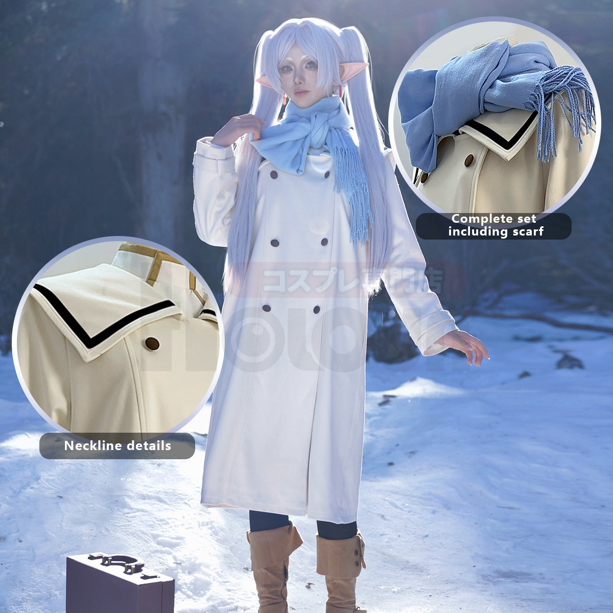 YOO Frieren Beyond Journey’s End Anime Frieren Cosplay Costume Winter Coat Wig Ponytail Halloween Christmas Convention thumbnail 4