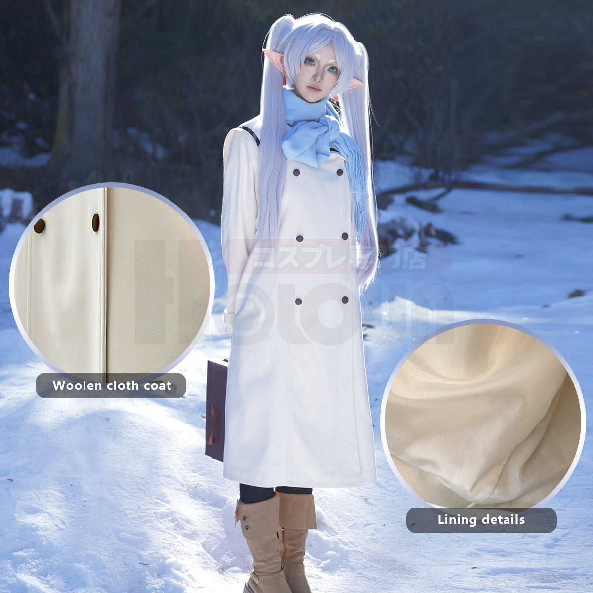 YOO Frieren Beyond Journey’s End Anime Frieren Cosplay Costume Winter Coat Wig Ponytail Halloween Christmas Convention thumbnail 6