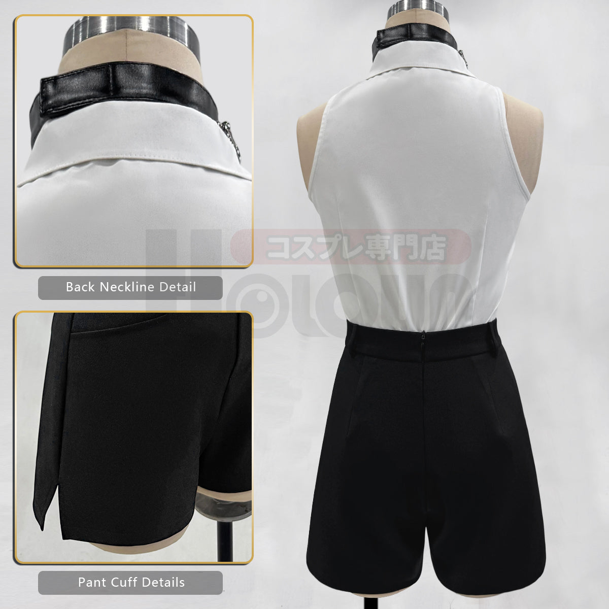 YOO Chainsaw Anime Reze Cosplay Costume Wig White Shirt Black Shorts Choker Tie Halloween Christmas Convention Rose Net thumbnail 12