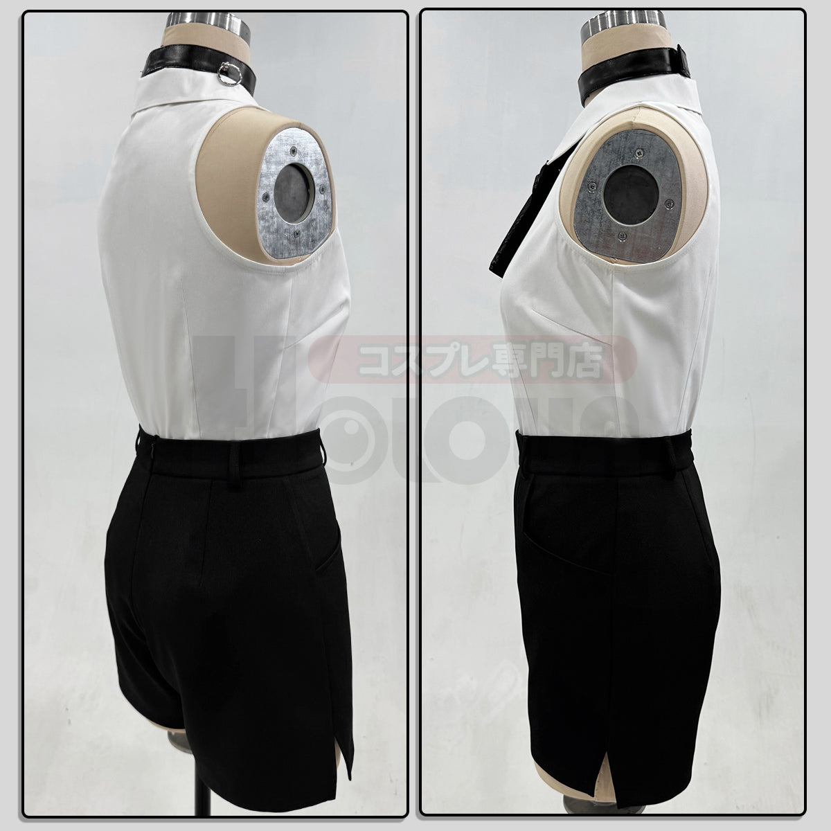 YOO Chainsaw Anime Reze Cosplay Costume Wig White Shirt Black Shorts Choker Tie Halloween Christmas Convention Rose Net thumbnail 13