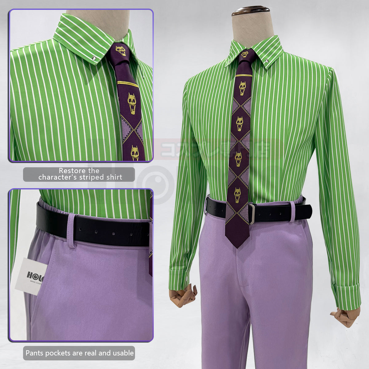 YOO JoJo Anime Kira Yoshikage Cosplay Costume Suit Shirt Pants Tie Animation Convention Halloween Christmas Daily Wear thumbnail 7