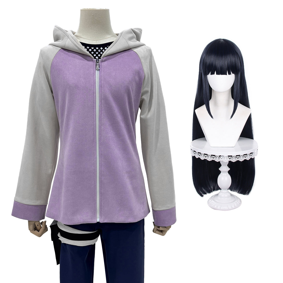 YOO Anime Hyuga Hinata Cosplay Costume Wig Tracksuit Pants Fish Net Top Leg Pouch Cosplay Convention Gift thumbnail 2
