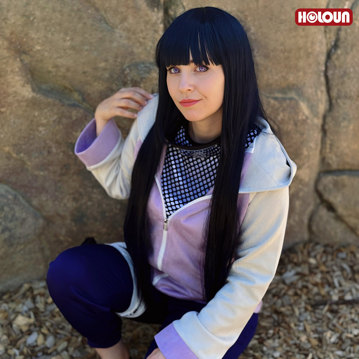 YOO Anime Hyuga Hinata Cosplay Costume Wig Tracksuit Pants Fish Net Top Leg Pouch Cosplay Convention Gift thumbnail 4