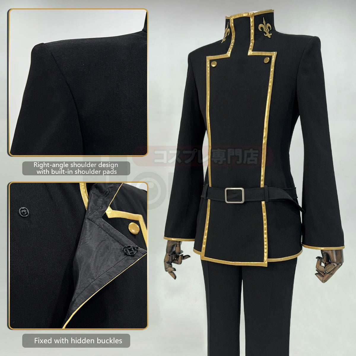 YOO Anime Lelouch Lamperouge Cosplay Costume Black Jacket Pants Belt Halloween Christmas thumbnail 8