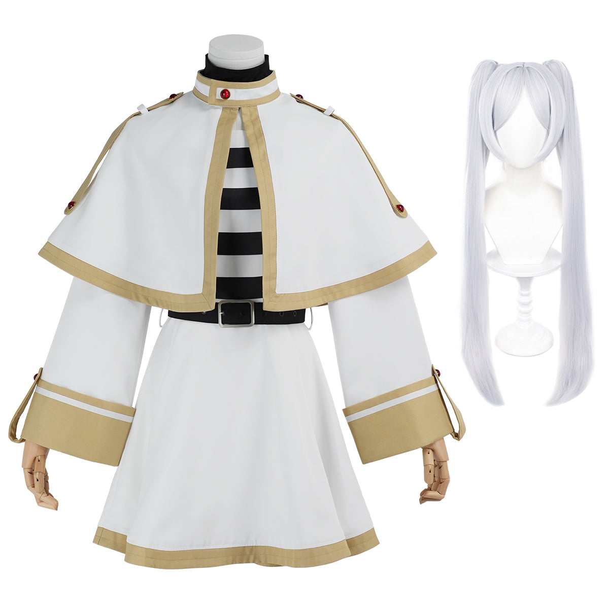 YOO Frieren Beyond Journey’s End Anime Frieren Cosplay Costume Shawl Cloak Dress Wig Grey Ponytail Rose Net Halloween Christmas thumbnail 2