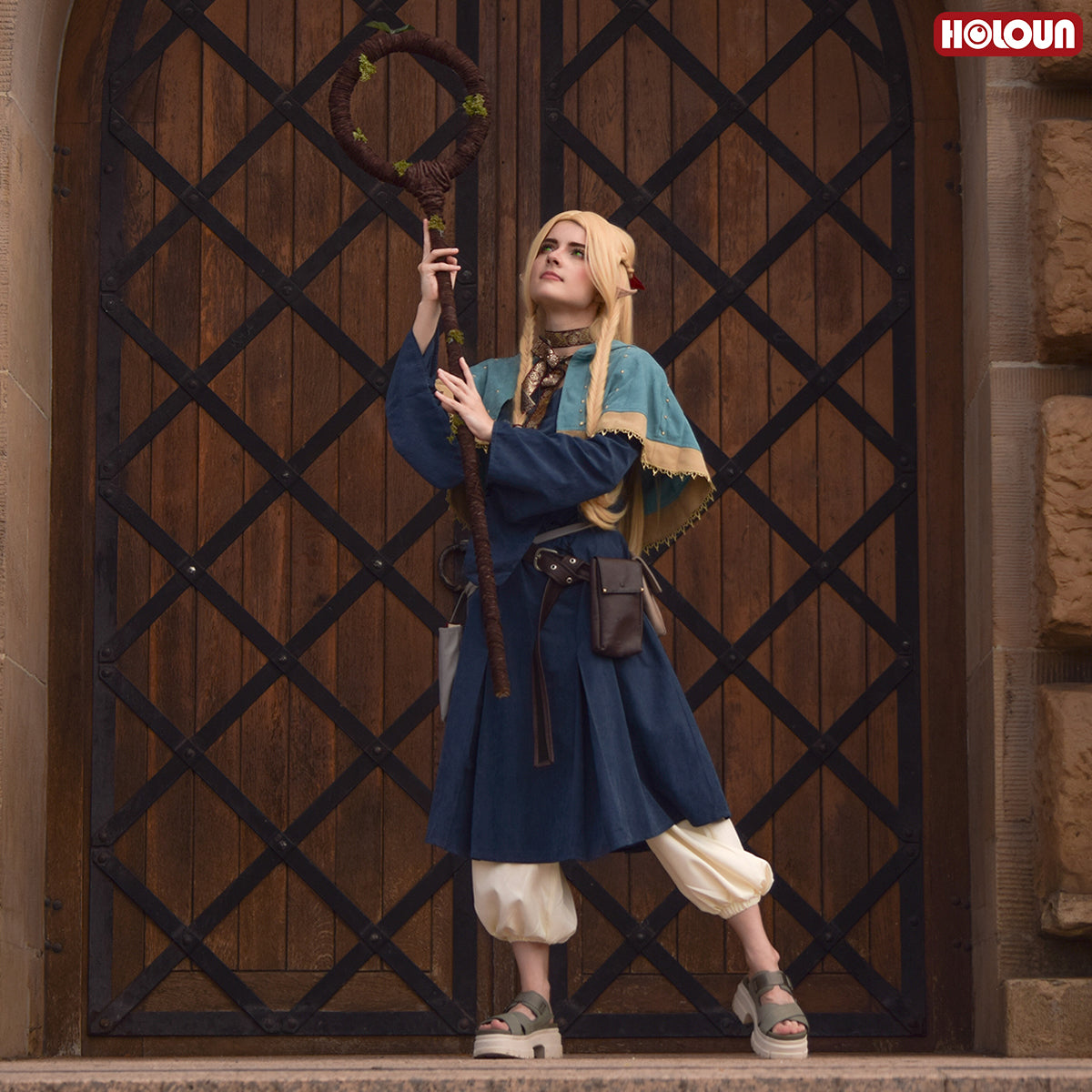 YOO Delicious in Anime Marcille Cosplay Costume Wig Shawl Cloak Dress Pants Rose Net thumbnail 3