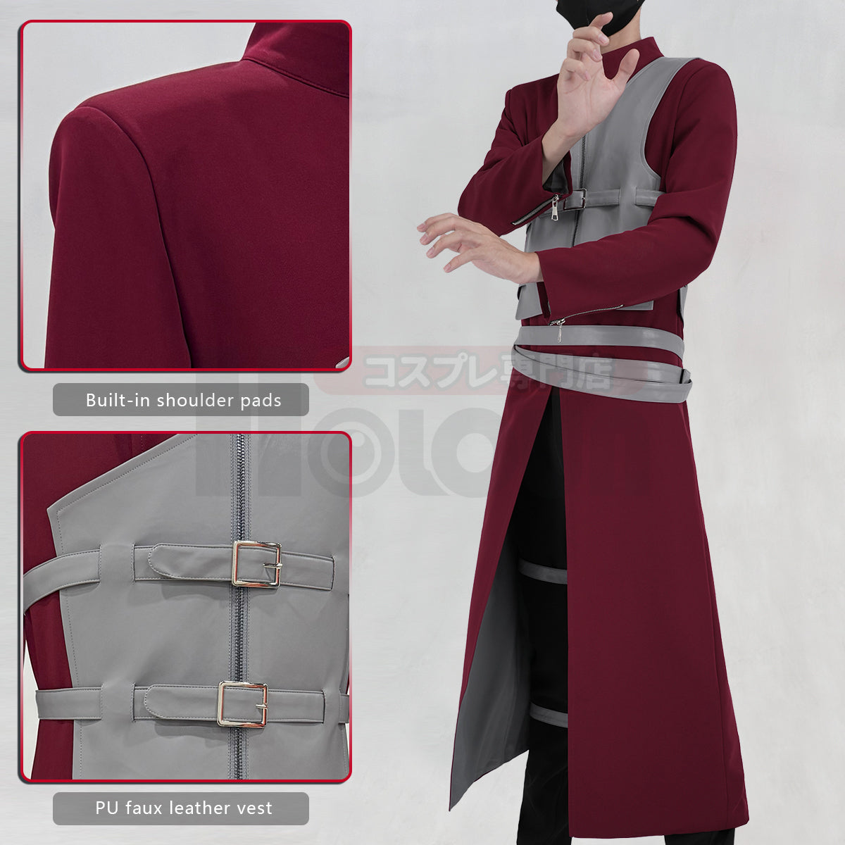 YOO Anime Gaara Cosplay Costume Coat Pants Vest Belt Animation Convention Halloween Christmas Gift thumbnail 5
