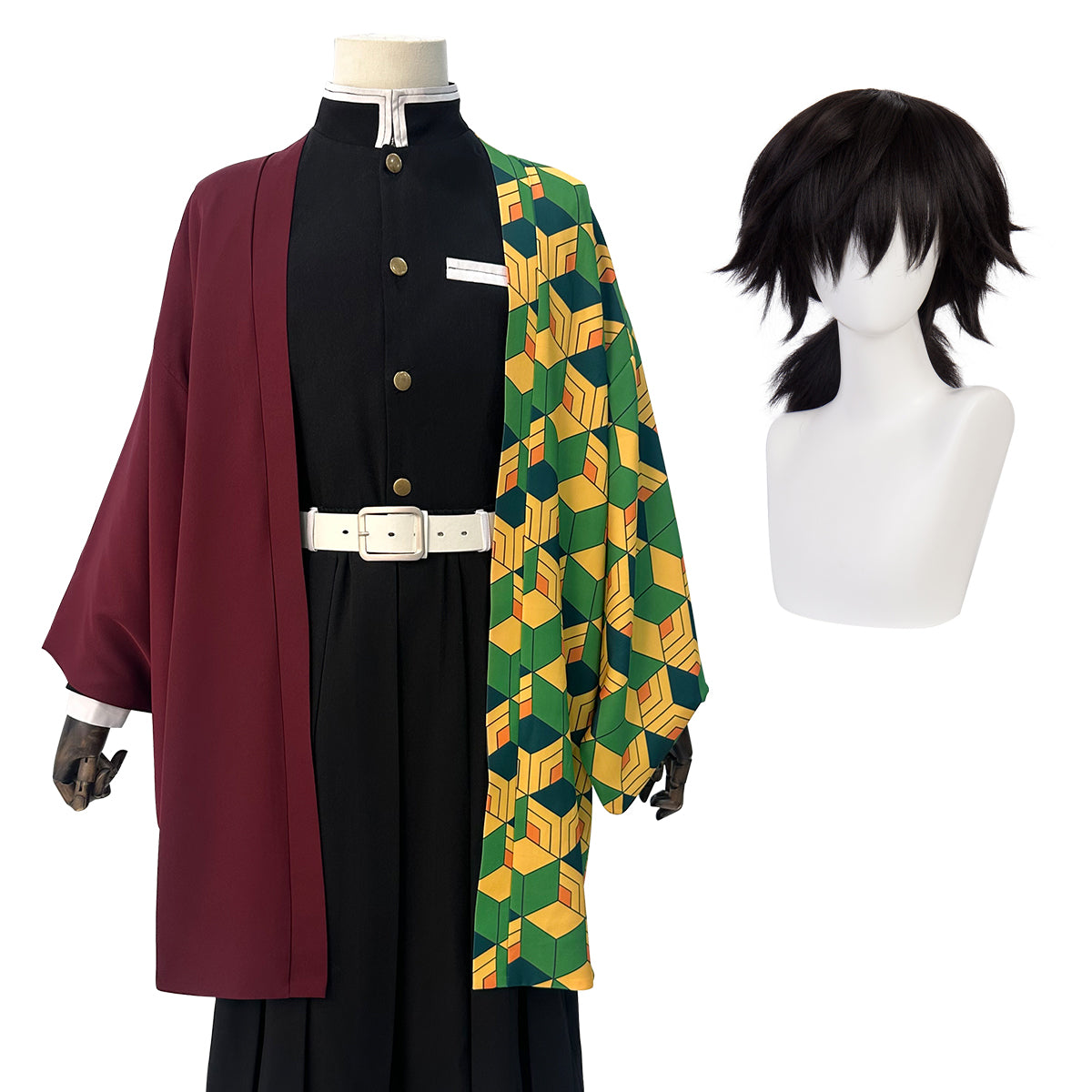 YOO Anime Tomioka Giyuu Cosplay Costume Wig Haori Embroidery Top Elastic Pants Belt Rose Net Cos Halloween Christmas thumbnail 3