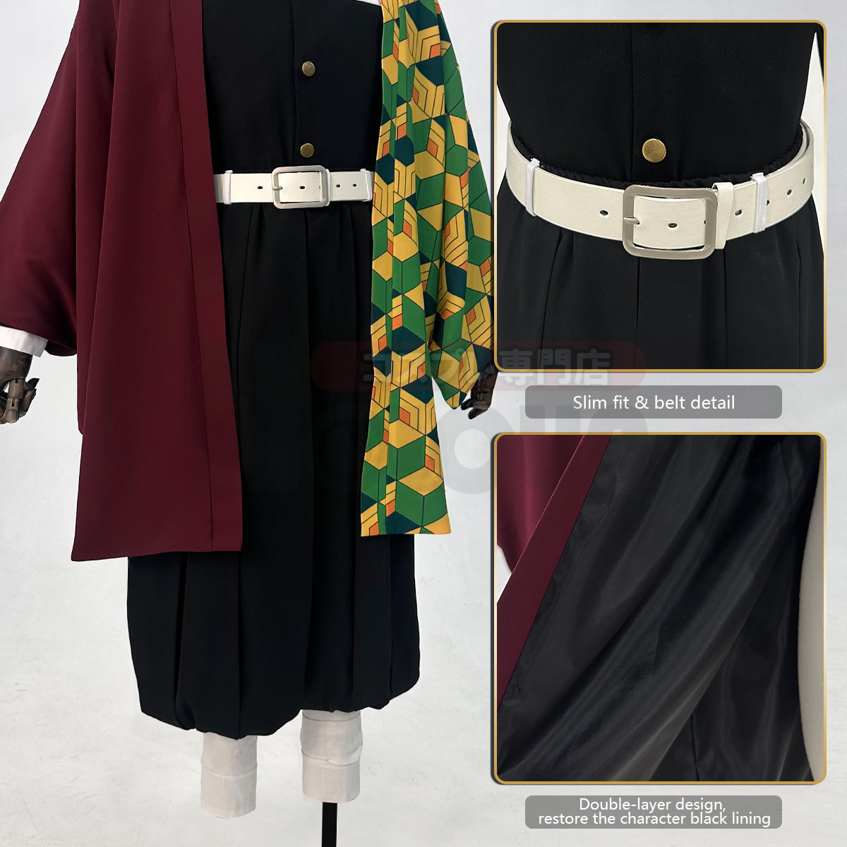 YOO Anime Tomioka Giyuu Cosplay Costume Wig Haori Embroidery Top Elastic Pants Belt Rose Net Cos Halloween Christmas thumbnail 7