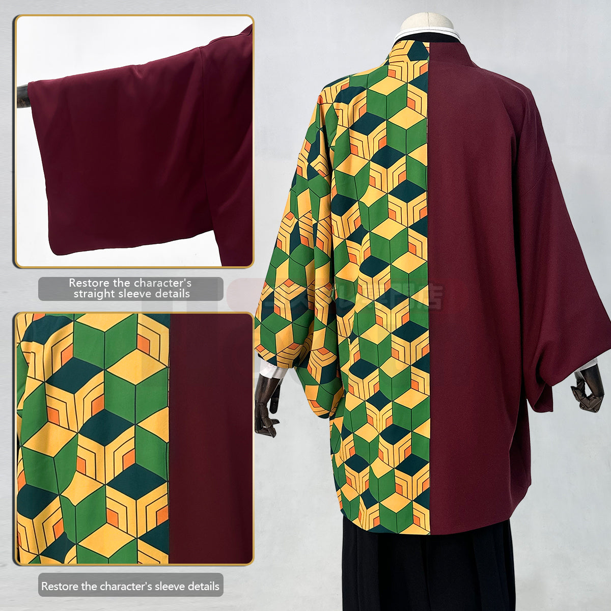 YOO Anime Tomioka Giyuu Cosplay Costume Wig Haori Embroidery Top Elastic Pants Belt Rose Net Cos Halloween Christmas thumbnail 8