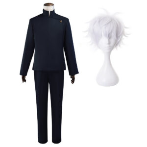 YOO Jujutsu JJK Manga Anime Satoru Gojo Cosplay Costume Wig Dark Blue Jacket Pants Uniform Rose Net Halloween