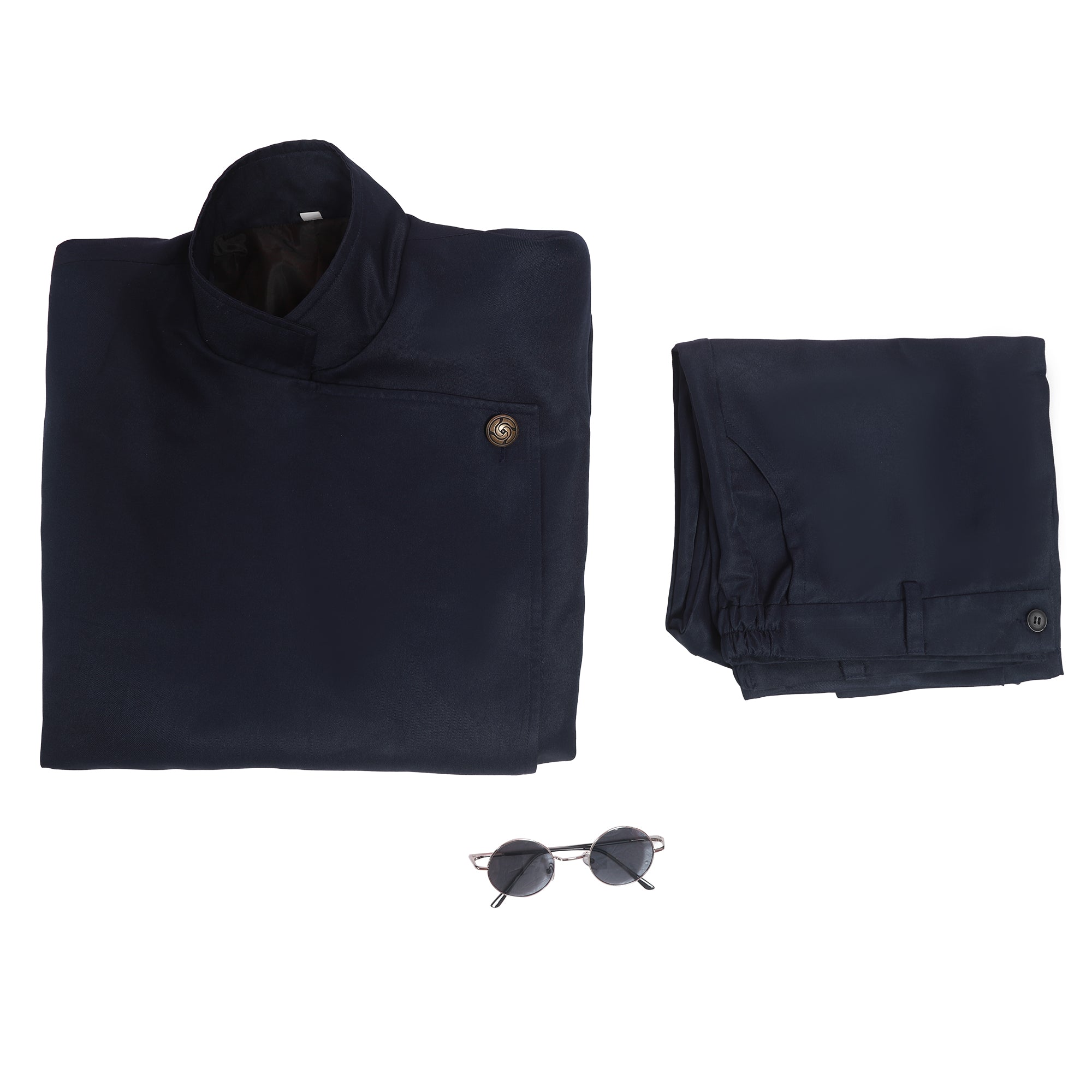 YOO Jujutsu JJK Manga Anime Satoru Gojo Cosplay Costume Wig Dark Blue Jacket Pants Uniform Rose Net Halloween thumbnail 8