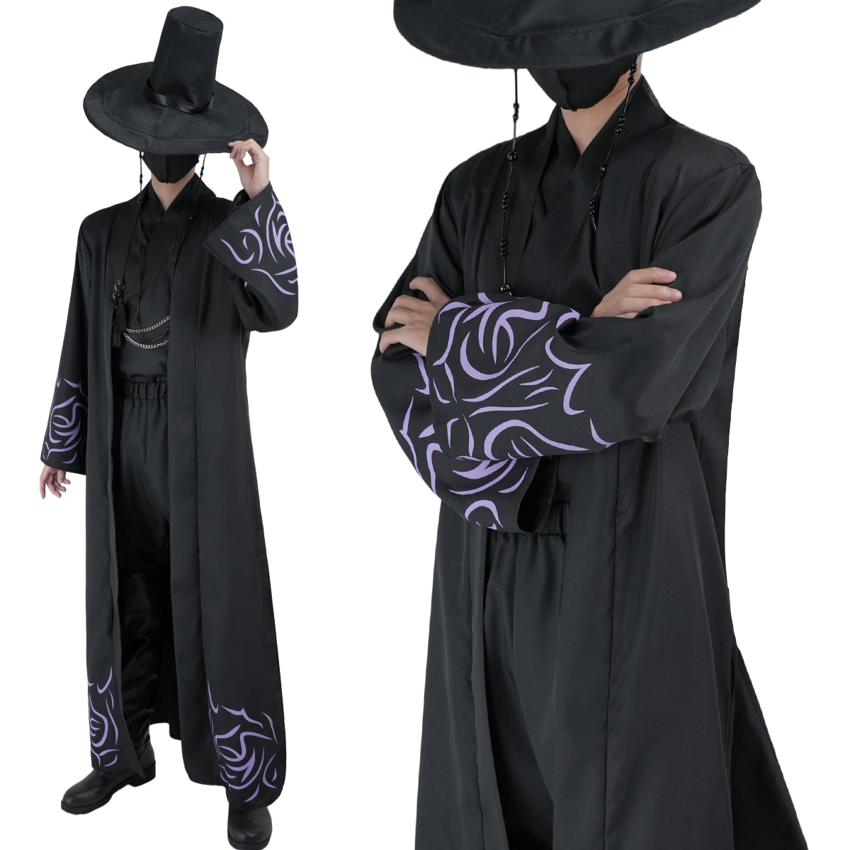 YOO Anime Sajaa Boys Jinuu Abby Cosplay Costume Black Cloak Hat Top Pants Halloween Christmas Animation Convention Unisex thumbnail 2