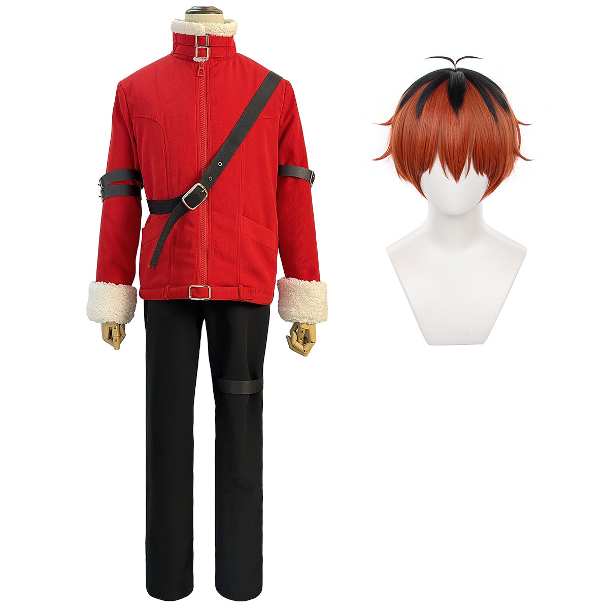 YOO Frieren Beyond Journey’s End Anime Stark Cosplay Costume Wig Red Winter Jacket Black Pants Halloween Christmas Convention thumbnail 4