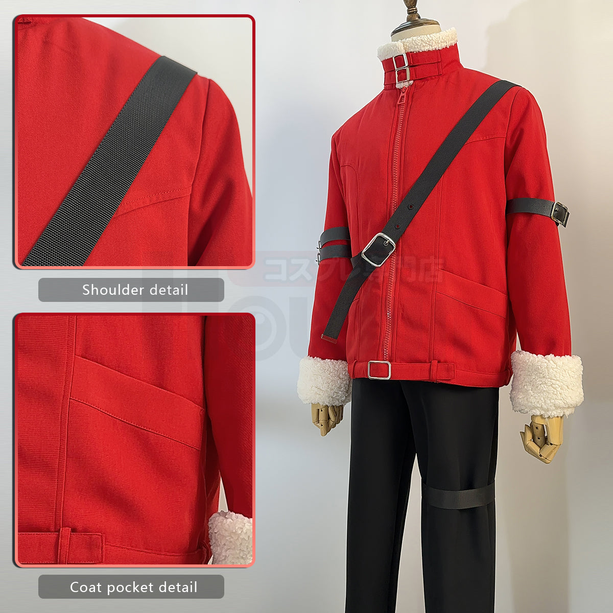 YOO Frieren Beyond Journey’s End Anime Stark Cosplay Costume Wig Red Winter Jacket Black Pants Halloween Christmas Convention thumbnail 6