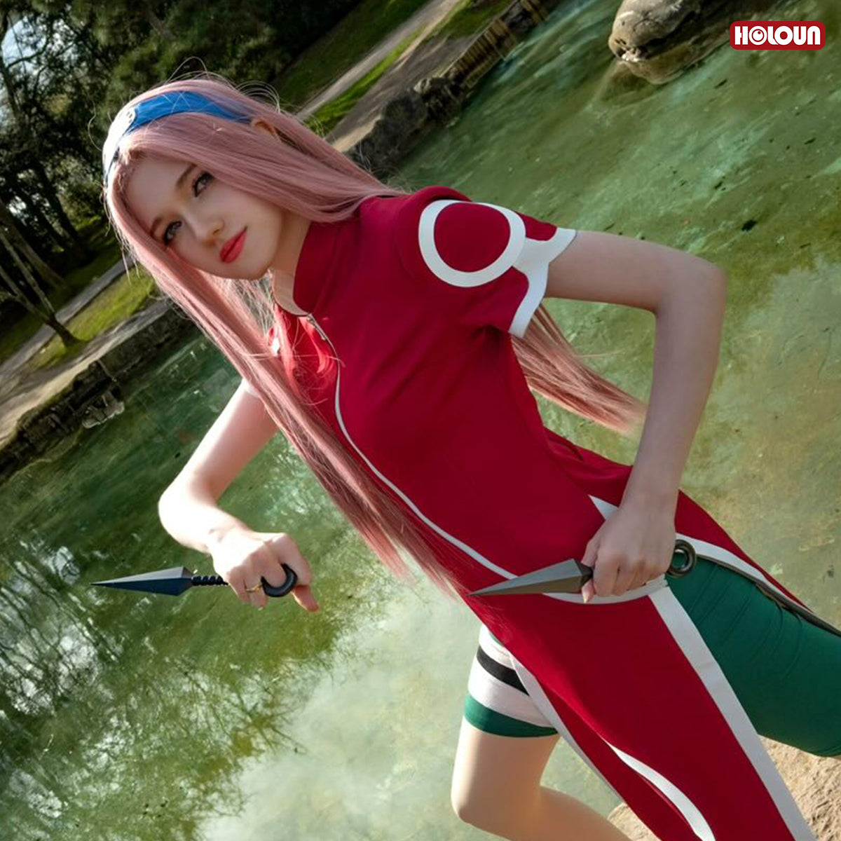 YOO Anime Haruno Sakura Cosplay Costume Short Sleeve Cheongsam Shorts Pouch Waist Bag Halloween Christmas Gift Cos Convention thumbnail 3