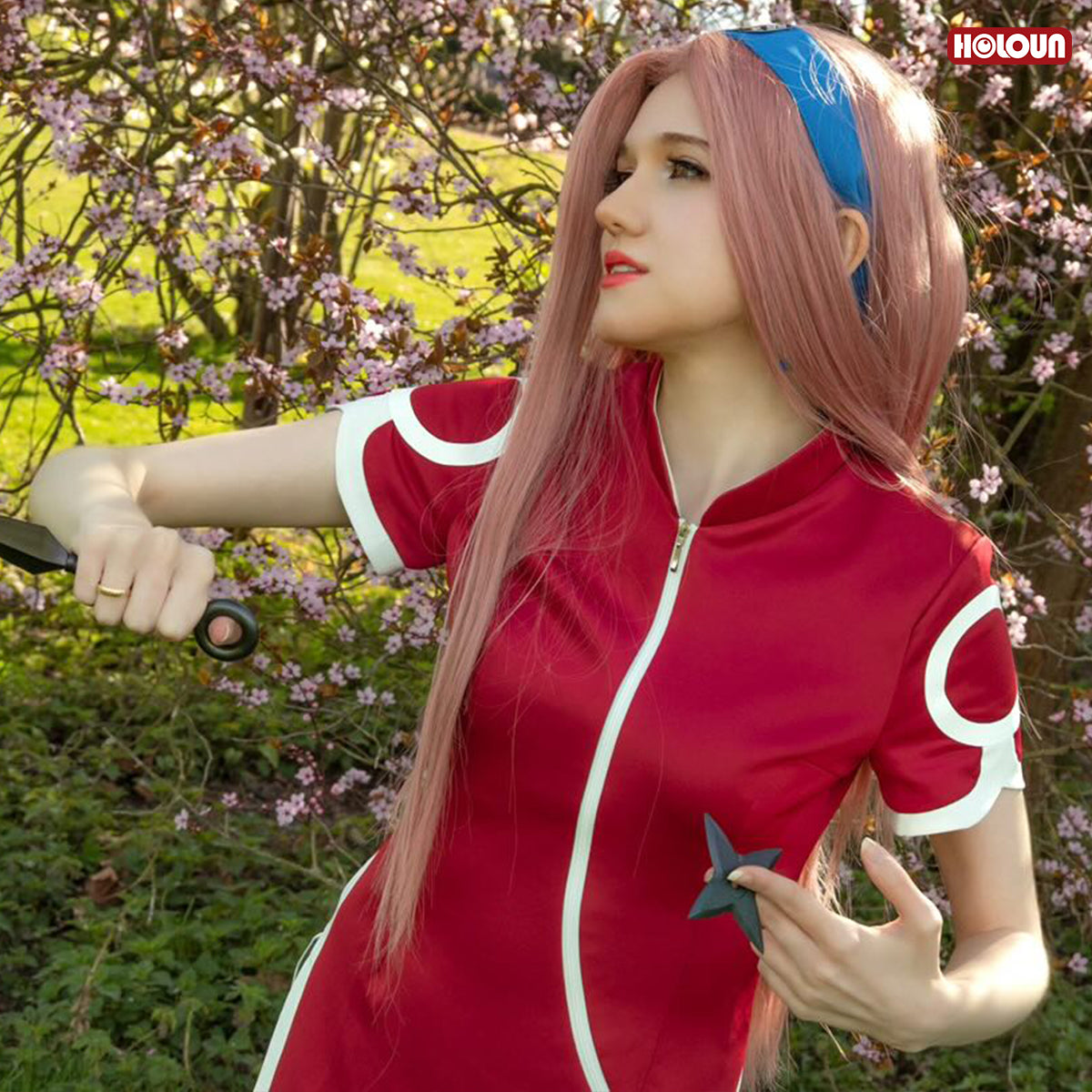 YOO Anime Haruno Sakura Cosplay Costume Short Sleeve Cheongsam Shorts Pouch Waist Bag Halloween Christmas Gift Cos Convention thumbnail 5