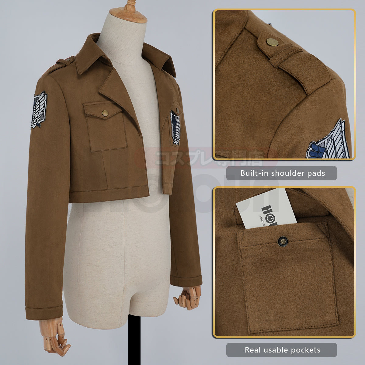 YOO Anime Levi Eren Jaeger Mikasa Ackerman Armin Arlert Hanji Cosplay Costume Unisex Survey Corps Cloak Jacket Embroidery thumbnail 13