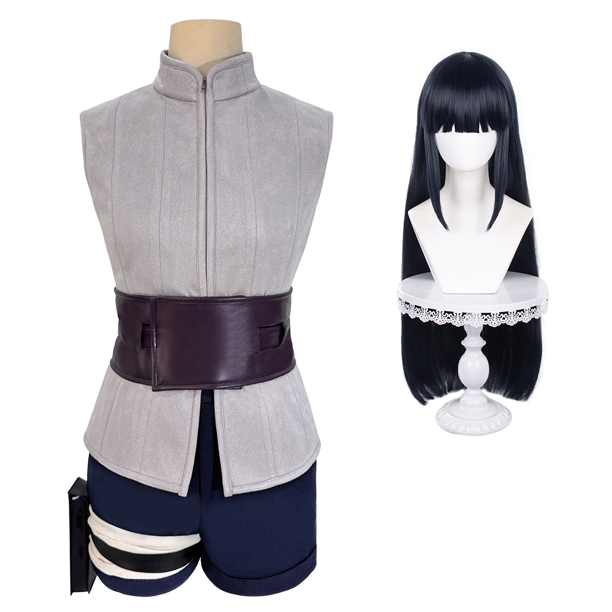 YOO Anime Hyuga Hinata Cosplay Costume Wig Top Shorts Waist Bag Christmas Gift thumbnail 2