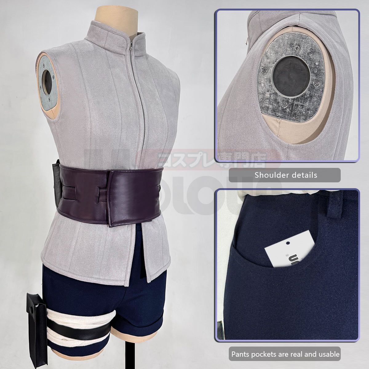YOO Anime Hyuga Hinata Cosplay Costume Wig Top Shorts Waist Bag Christmas Gift thumbnail 7