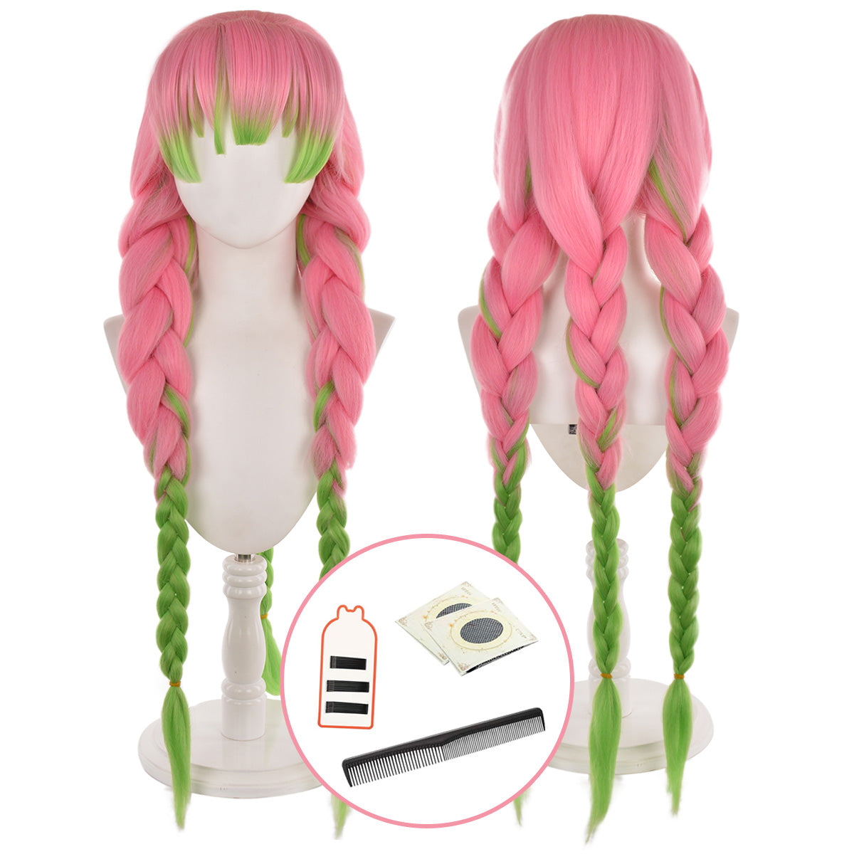 YOO Anime Kanroji Mitsuri Cosplay Costume Braided Wig Purple Embroidery Top Skirt White Haori Belt Stockings Cos Halloween thumbnail 13