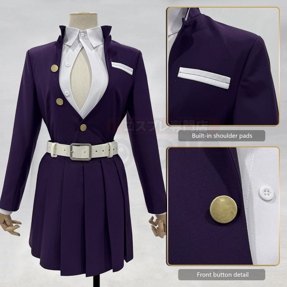 YOO Anime Kanroji Mitsuri Cosplay Costume Braided Wig Purple Embroidery Top Skirt White Haori Belt Stockings Cos Halloween thumbnail 8