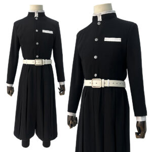 YOO Anime Kamado Tanjirou Agatsuma Zenitsu Cosplay Costume Silver Color Buttons  Embroidery Black Team Uniform Elastic Pants Belt Cos Halloween