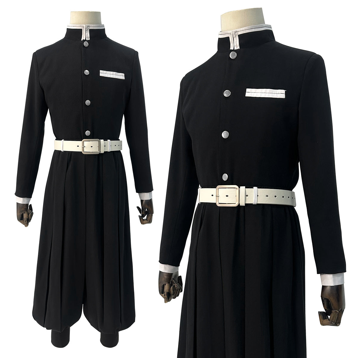 YOO Anime Kamado Tanjirou Agatsuma Zenitsu Cosplay Costume Silver Color Buttons  Embroidery Black Team Uniform Elastic Pants Belt Cos Halloween