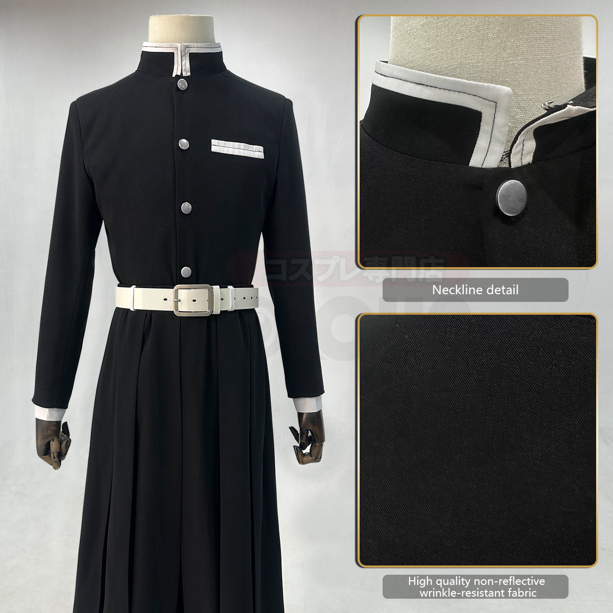 YOO Anime Kamado Tanjirou Agatsuma Zenitsu Cosplay Costume Silver Color Buttons  Embroidery Black Team Uniform Elastic Pants Belt Cos Halloween thumbnail 3