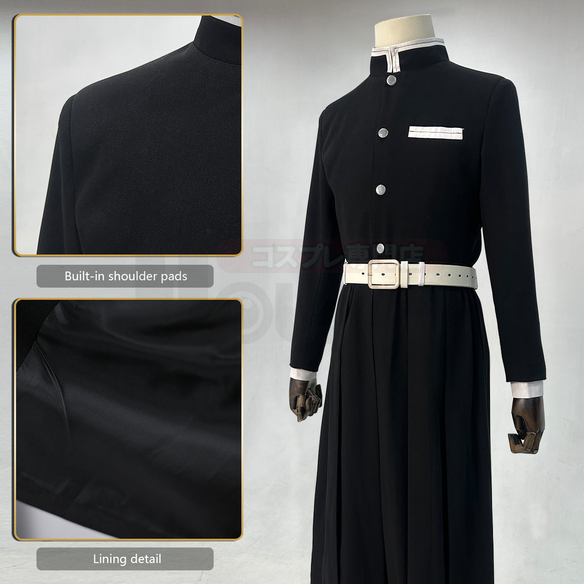 YOO Anime Kamado Tanjirou Agatsuma Zenitsu Cosplay Costume Silver Color Buttons  Embroidery Black Team Uniform Elastic Pants Belt Cos Halloween thumbnail 4