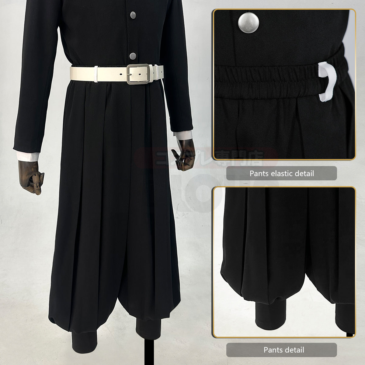 YOO Anime Kamado Tanjirou Agatsuma Zenitsu Cosplay Costume Silver Color Buttons  Embroidery Black Team Uniform Elastic Pants Belt Cos Halloween thumbnail 5