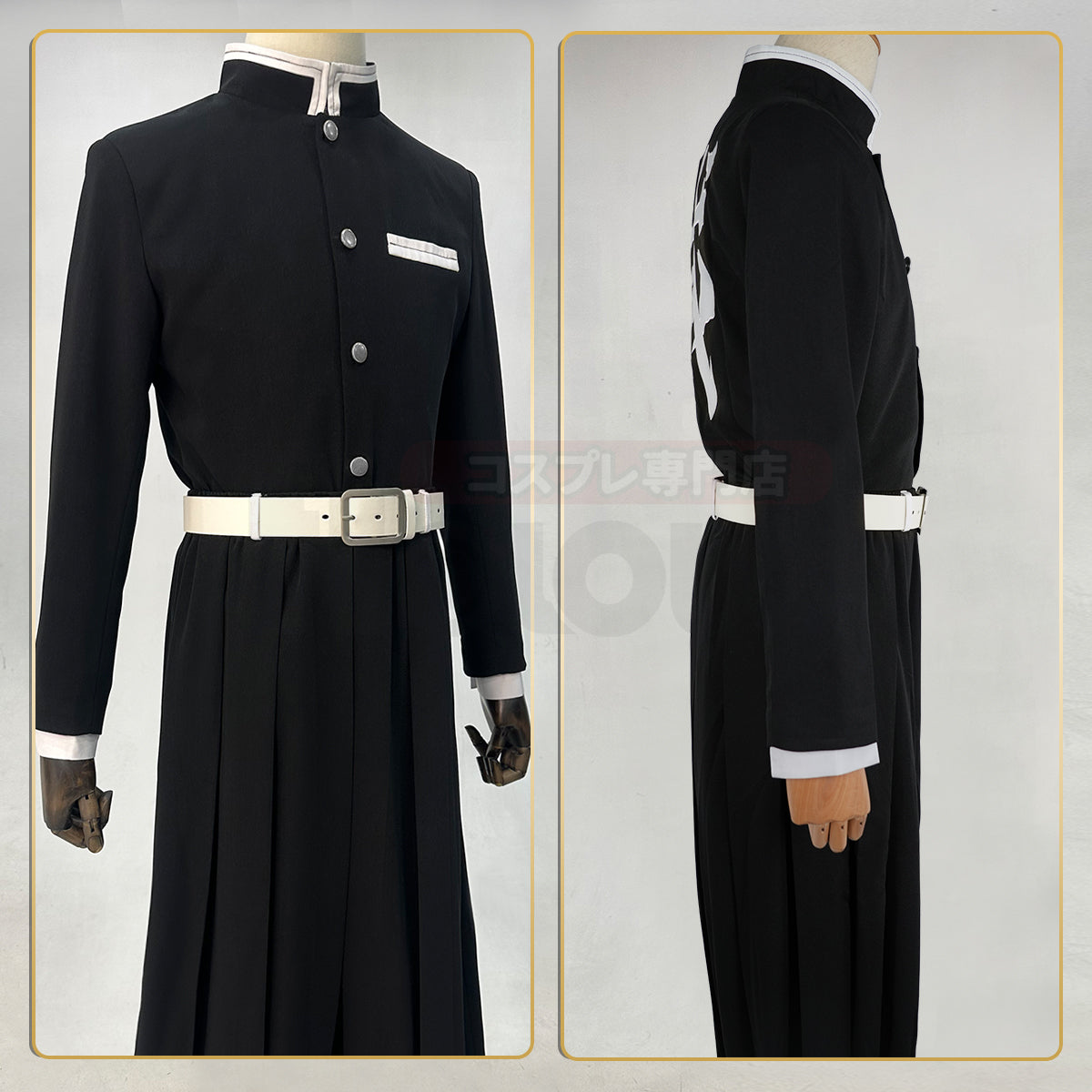 YOO Anime Kamado Tanjirou Agatsuma Zenitsu Cosplay Costume Silver Color Buttons  Embroidery Black Team Uniform Elastic Pants Belt Cos Halloween thumbnail 6
