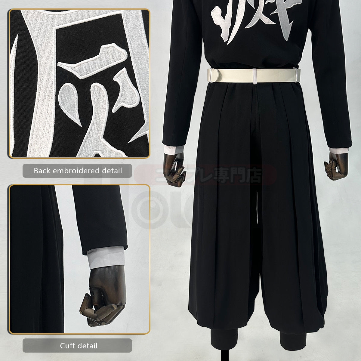 YOO Anime Kamado Tanjirou Agatsuma Zenitsu Cosplay Costume Silver Color Buttons  Embroidery Black Team Uniform Elastic Pants Belt Cos Halloween thumbnail 7