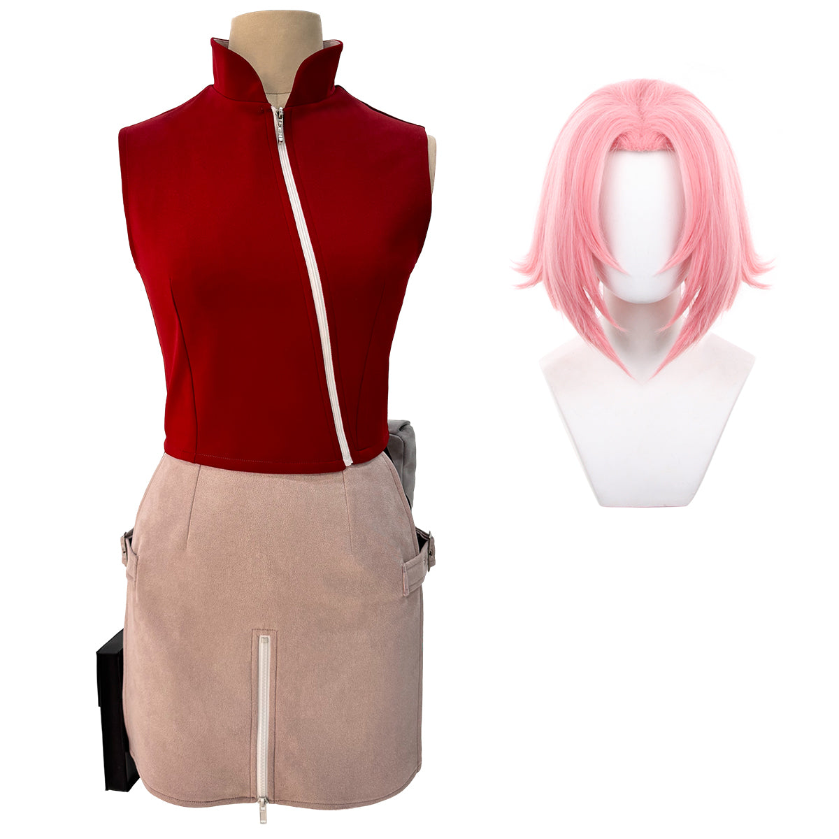 YOO Anime Haruno Sakura Cosplay Costume Top Skirt Shorts Pouch Halloween Thanksgiving Day Christmas Gift thumbnail 6