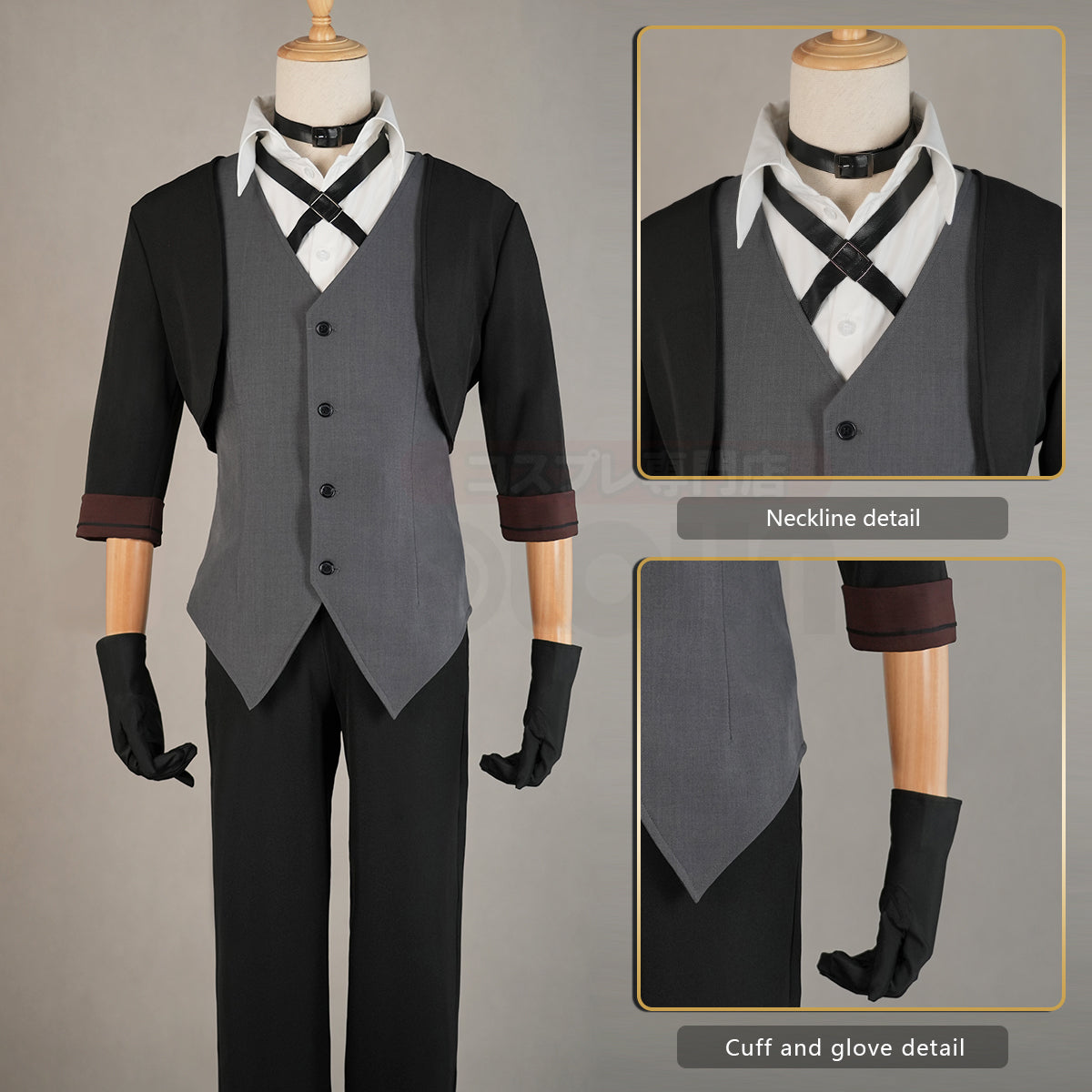 YOO Bungo Anime Nakahara Chuuya Cosplay Costume Wig Oversize Lining Coat Elastic Pants Shirt Vest Hat Gloves Choker Daily Wearing thumbnail 10
