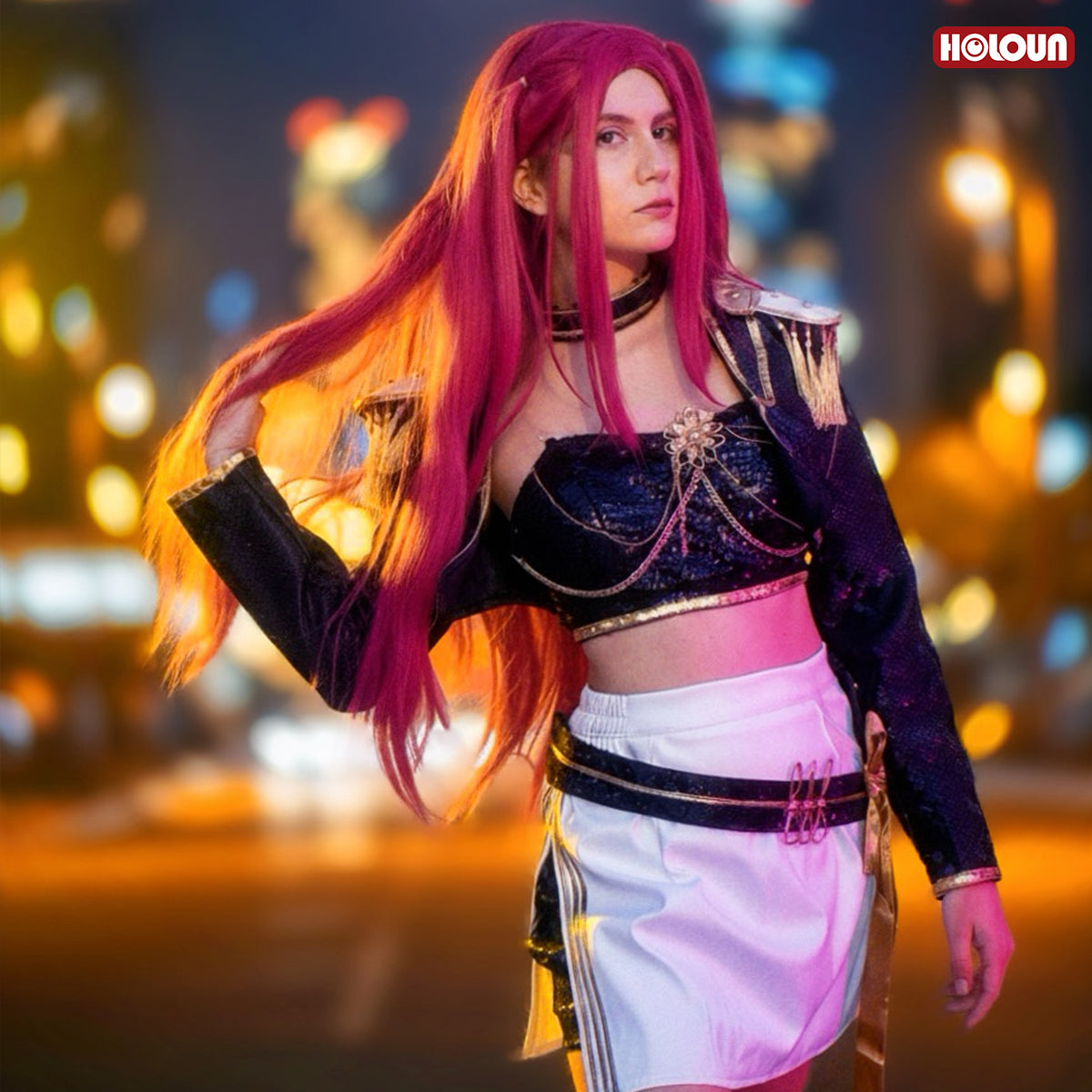 YOO Anime Miraa Cosplay Costume Jacket Skirt Black Stage Performance Uniform Halloween Christmas thumbnail 4