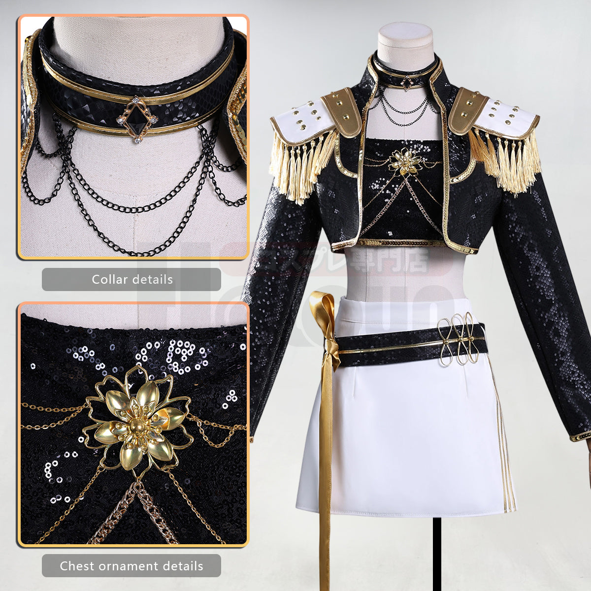 YOO Anime Miraa Cosplay Costume Jacket Skirt Black Stage Performance Uniform Halloween Christmas thumbnail 8
