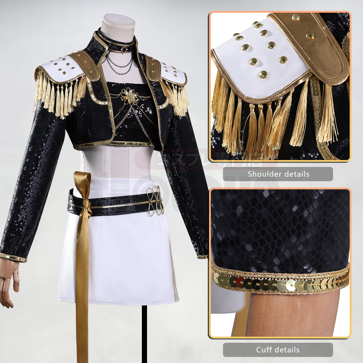 YOO Anime Miraa Cosplay Costume Jacket Skirt Black Stage Performance Uniform Halloween Christmas thumbnail 9