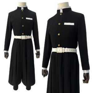 YOO Anime Tomioka Giyuu Iguro Obanai Cosplay Costume Golden Color Buttons Embroidery Black Team Uniform Pants Belt Halloween