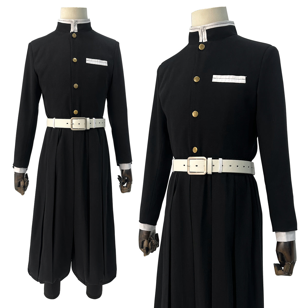 YOO Anime Tomioka Giyuu Iguro Obanai Cosplay Costume Golden Color Buttons Embroidery Black Team Uniform Pants Belt Halloween