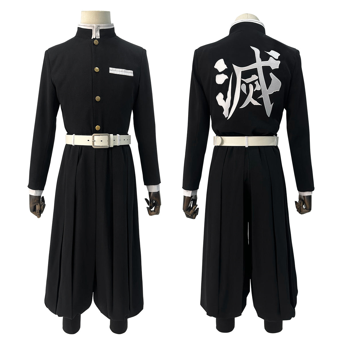 YOO Anime Tomioka Giyuu Iguro Obanai Cosplay Costume Golden Color Buttons Embroidery Black Team Uniform Pants Belt Halloween thumbnail 2